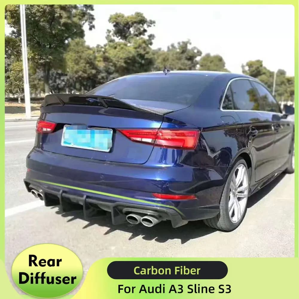 Rear Bumper Diffuser Lip Spoiler For Audi A3 Sline S3 Sedan 2017-2020 Car Rear Diffuser Bumper Guard Carbon Fiber / FRP