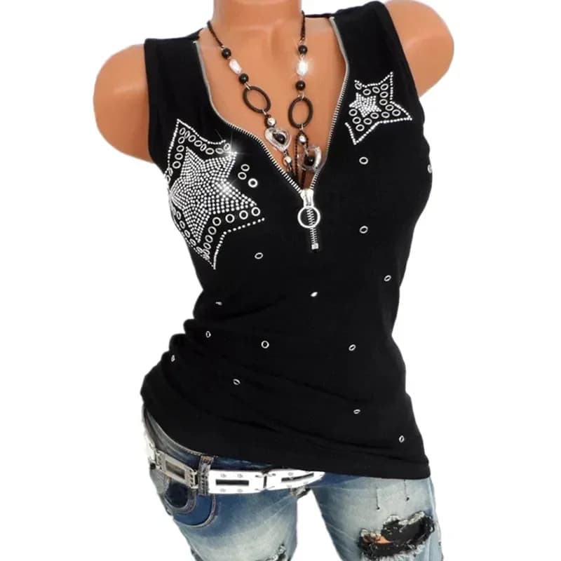 Sexy Harajuku Tshirt Blusas T Shirt Donna Senza maniche Casual Y2K Top Tee Moda Nero Rosso Estate T-shirt Donna Abbigliamento con scollo a V