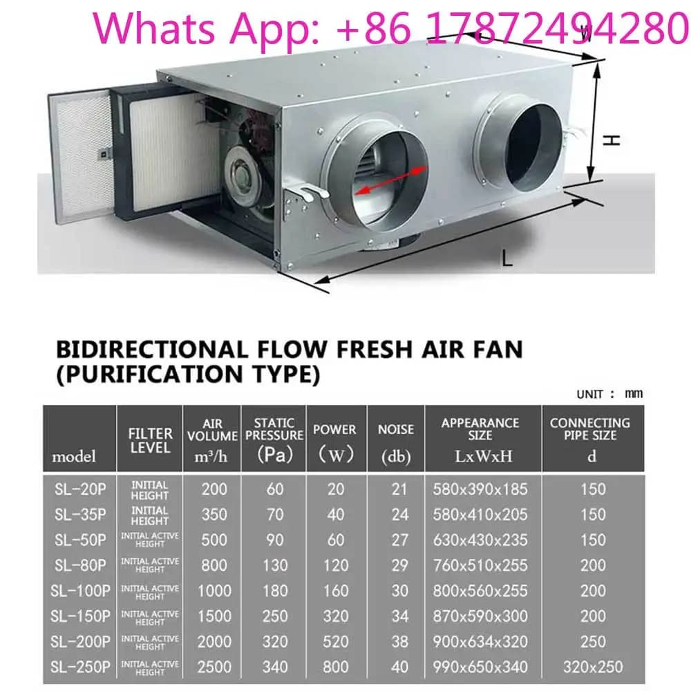 Purificatore d'Aria Commerciale a Flusso Continuo, Sistema di Aria Fresca, Ventilatore Centrifugo Silenzioso