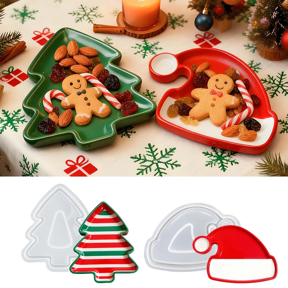 S0246 Christmas Tree Santa Hat Resin Tray Silicone Moulds Storage Container Serving Plate Molde de Resina Epoxica for Xmas Decor