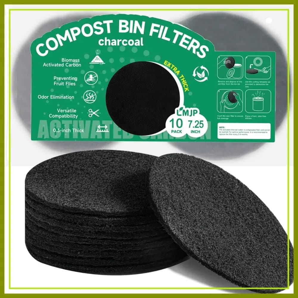 Filtri al Carbone Attivo da 7,25 Pollici per Contenitori di Compost da Cucina, Confezione da 10, Extra Spessi 0,3 Pollici per il Controllo degli Odori