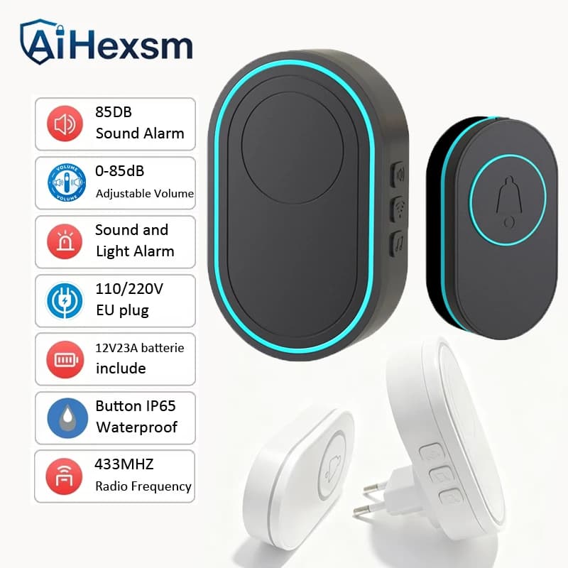 Campanello Intelligente Wireless con Spina EU, Campanello di Benvenuto per Casa, Impermeabile, con Chime e Pulsante di Emergenza, Durevole