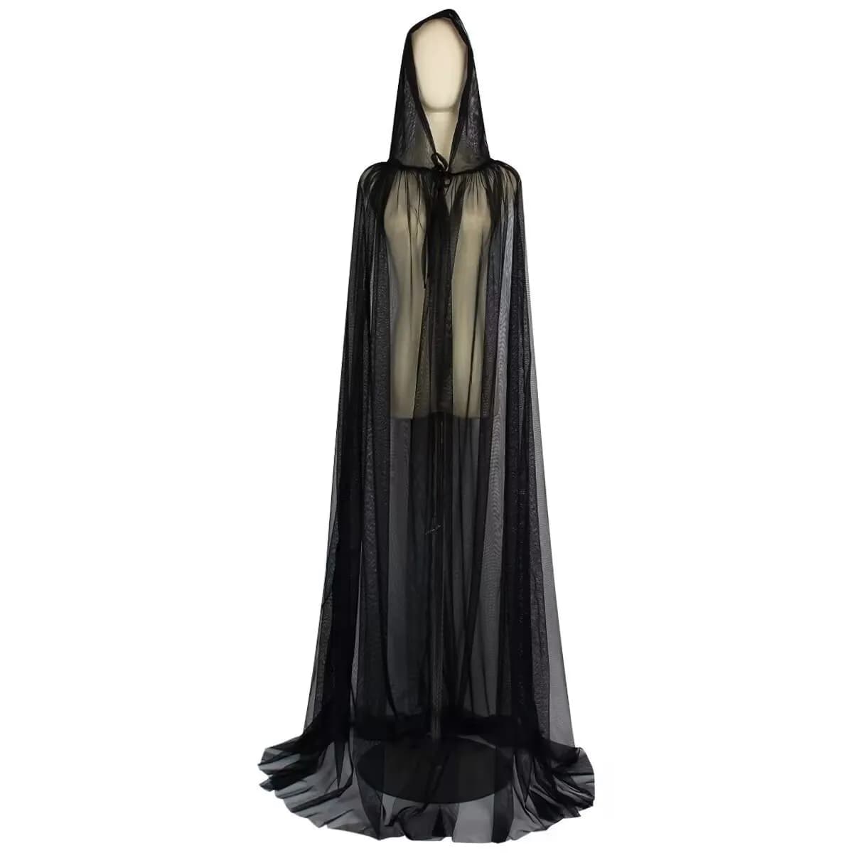 Halloween Single Mesh Bride Cloak Soft Net Wedding Cloak Hooded Witch Mesh Long Cloak Fight