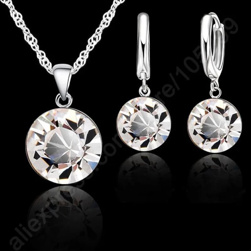 Set di orecchini pendenti con collana pendente in cristallo austriaco di gioielli di lusso in argento sterling 925 per le donne, regalo di San Valentino