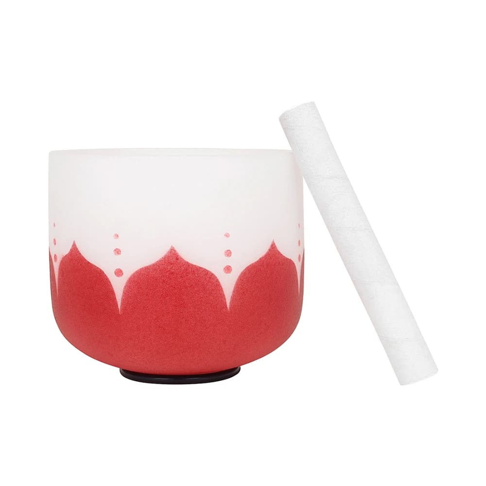 M MBAT 8 Inch C Note Crystal Singing Bowl Red Lotus Frosted Quartz Singing Bowl Rubber Stick Yoga Meditation Sound Healing