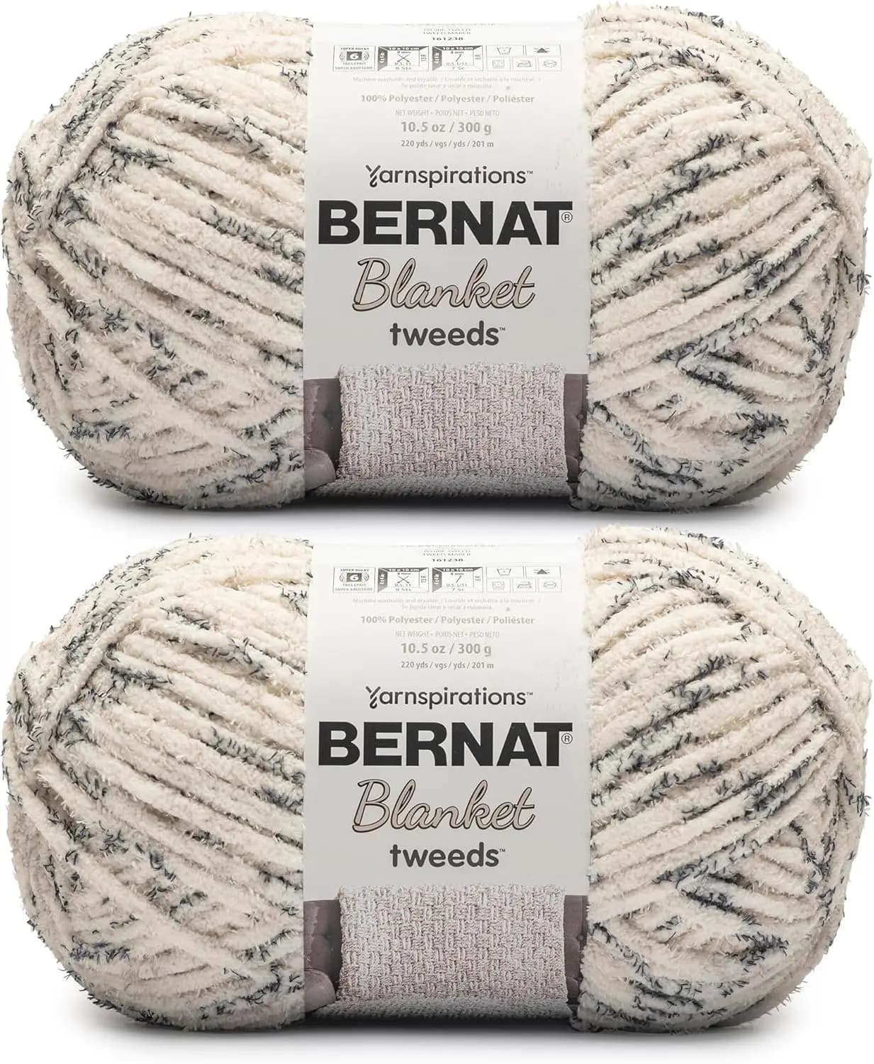 Filato Super Voluminoso in Tweed Avorio - Confezione da 2, 10.5oz/300g, Poliestere, 220 Iarde per Lavorazione a Maglia e Uncinetto
