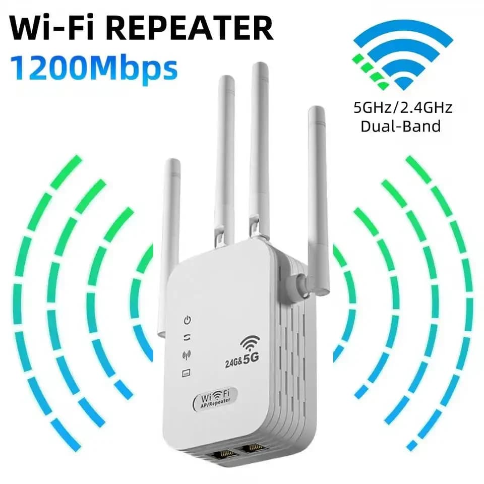 Amplificatore di Segnale WiFi 1200Mbps con Porta WAN/LAN, Ripetitore WiFi Dual-Band 2.4G/5G, Estensore di Rete a Lungo Raggio