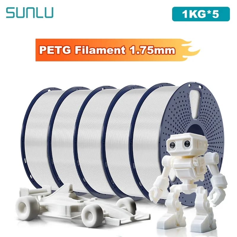 SUNLU 5KG PETG/Filament for 3D Printer Transparent Coil 1.75 mm 1000 g (2.2 pounds) Prewashed Filament without knots Suitable for most FDM printers