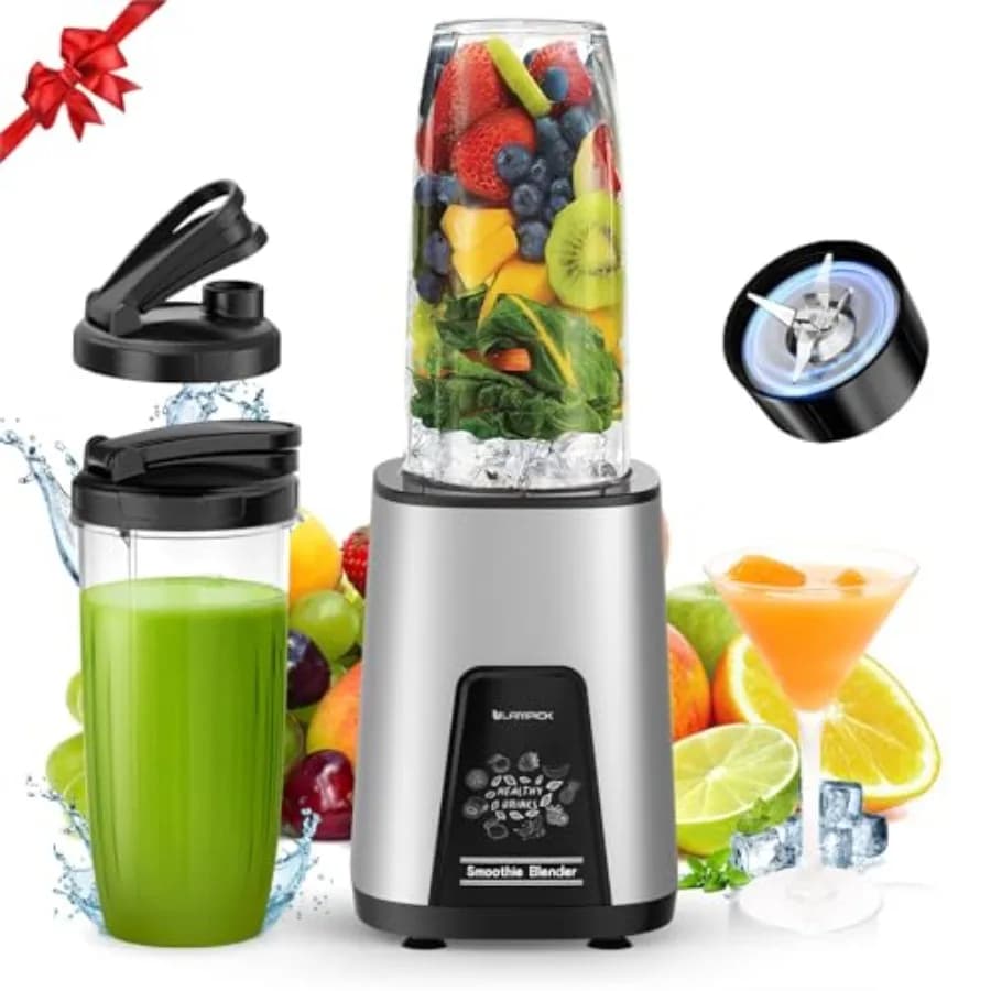 Frullatori per Smoothie, Frullatore Personale da 900W per Frullati e Smoothie con 2 Bicchieri Portatili da 22oz Senza BPA, Piccolo Frullatore per Frullati e Bevande