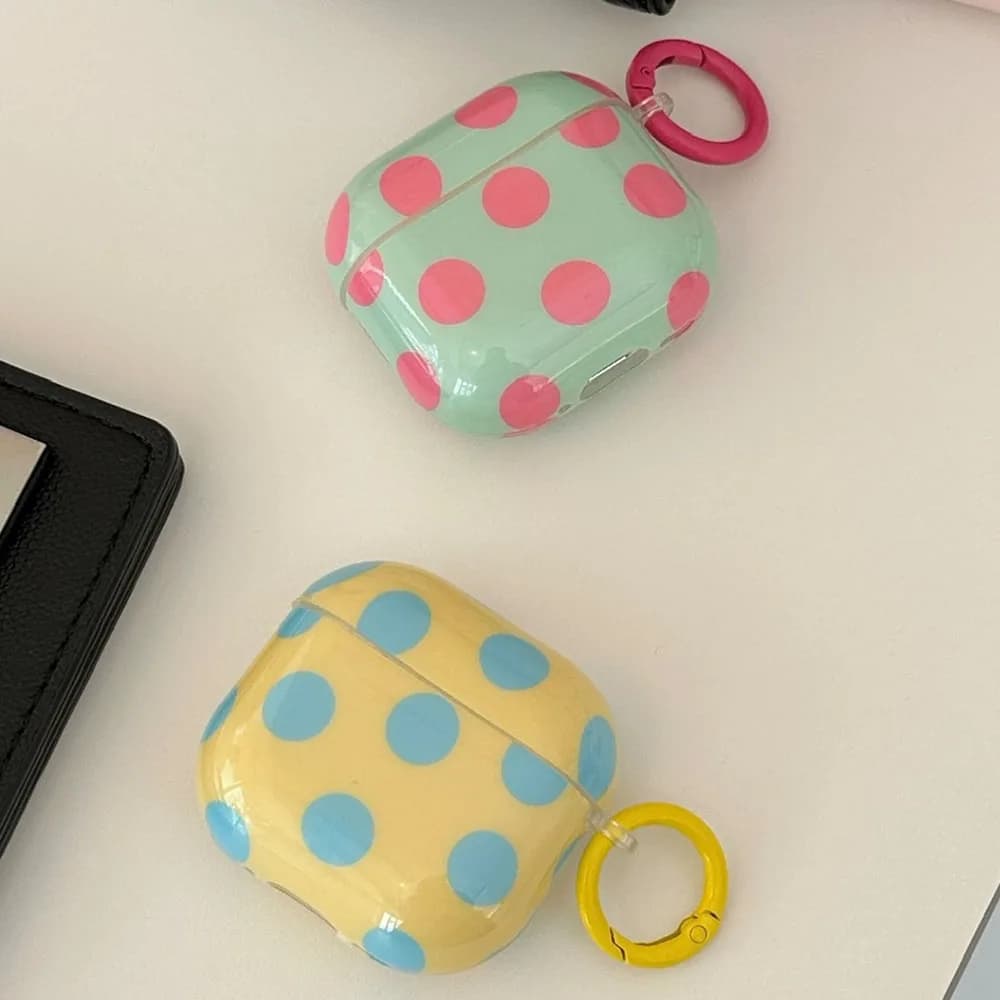 Blue yellow earphone case for Airpods Pro 3 2025 Soft cover with blue red polka dot pattern for Airpods 2 4 3 generation with ring