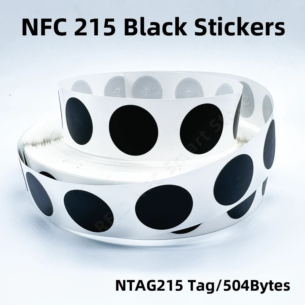 Ntag215 Tag NFC neri Adesivo Telefono Etichette adesive disponibili Tag RFID 25mm Trasporto di goccia