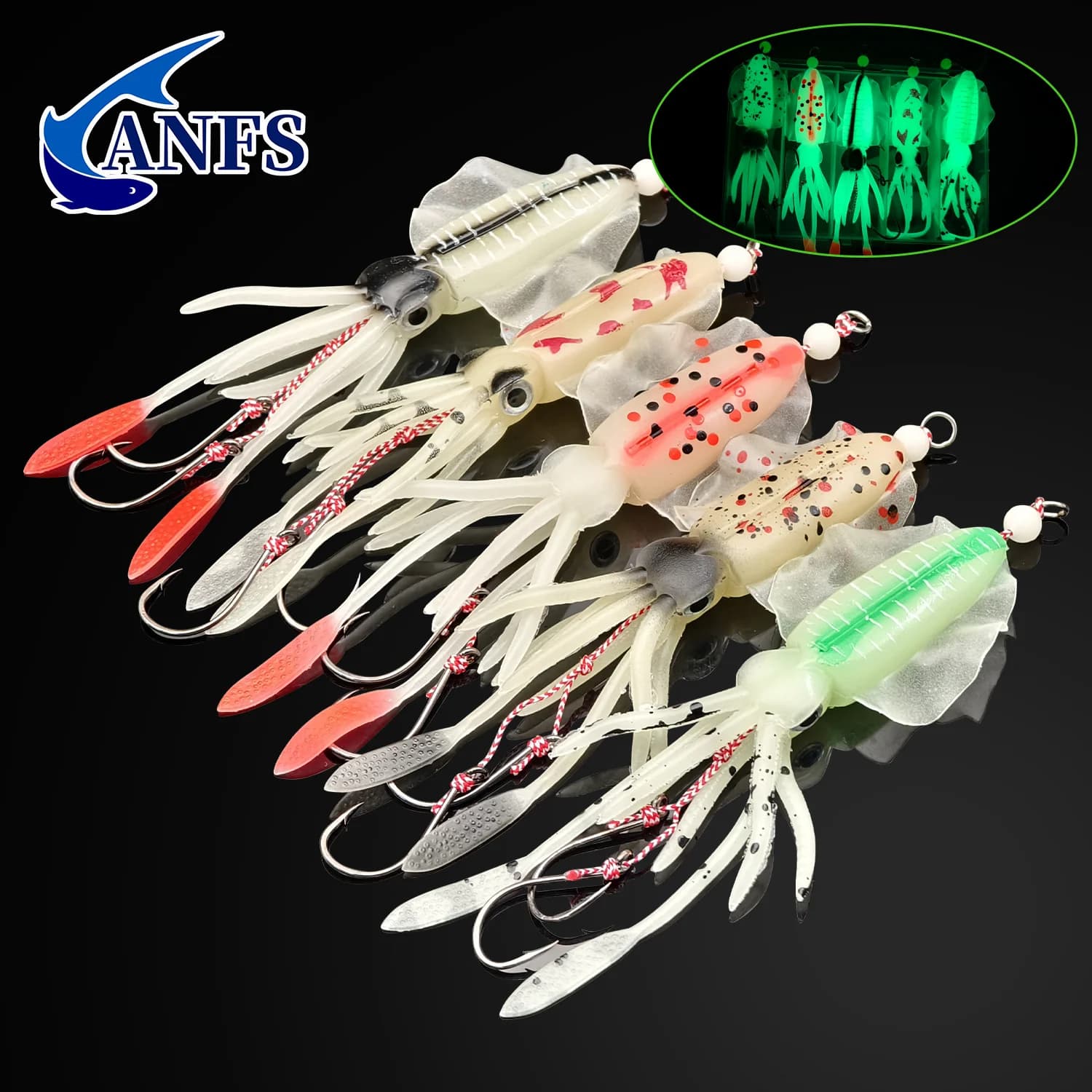 ANFS 1pc/5pcs Soft baits for bionic squids - Artificial fishing equipment in the sea that lights in the dark - Catch various species of fish