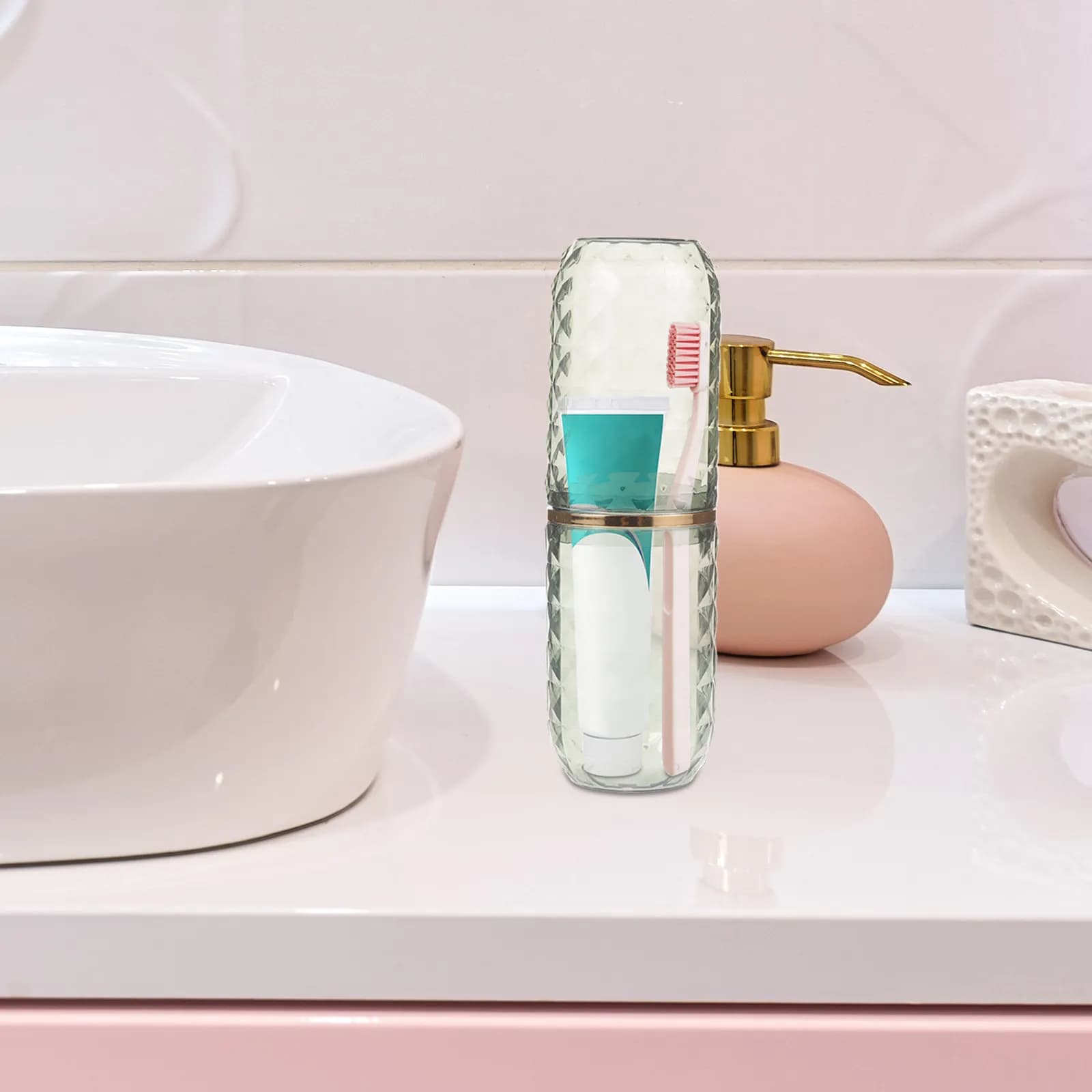 Travel Toothbrush Holder Portable Plastic Case Double Use As Toothbrush Storage and Mouthwash Mug Compact for Trips Business