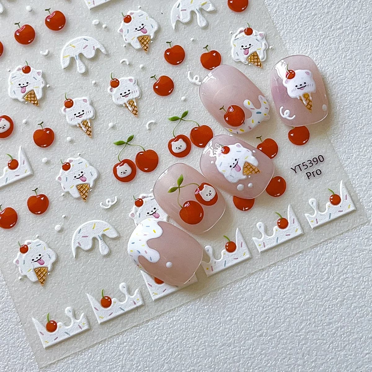 Cute cartoon nail art stickers featuring double-layer cake, puppy and cherry, sweet style decorative decals