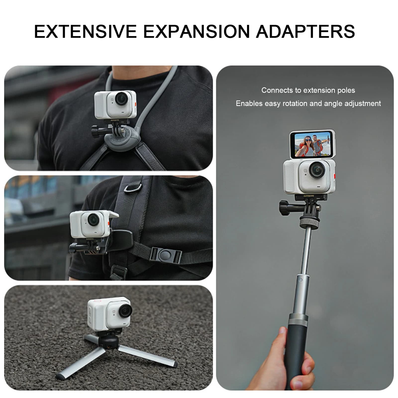 Supporto Adattatore per Estensione per Asta Selfie Invisibile Treppiede con Vite 1/4 in Lega di Alluminio per Insta 360 Go Ultra