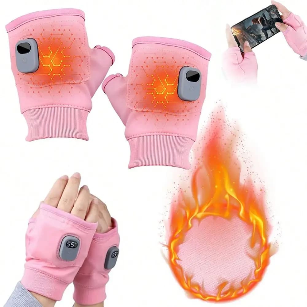 Heating Gloves With Digital Display, Smart Thermostatic Heated Fingerless Gloves, Rechargeable Heated Gloves For Women Men, Ide