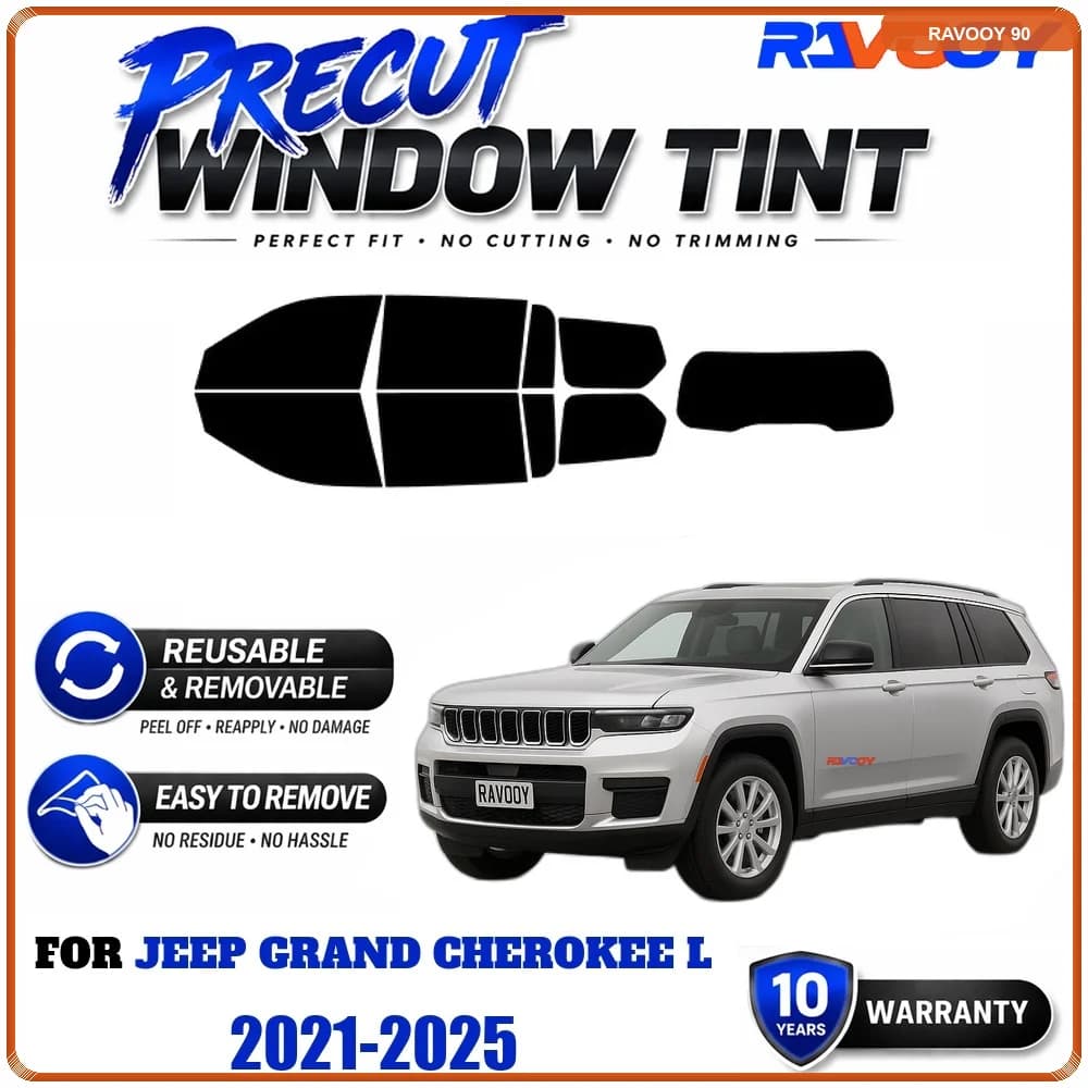 RAVOOY Precut Window Tint, Reusable Removable EPU Film, Custom Fit for Jeep Grand Cherokee L 2021-2025, UV Heat Protection