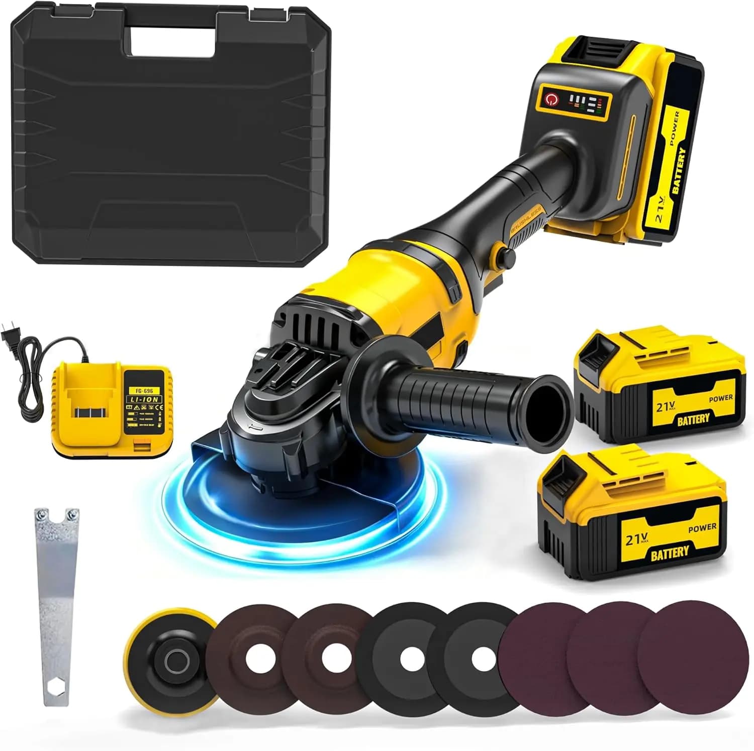 Cordless Angle Grinder with 2x 4.0Ah Batteries & Charger, Brushless Motor, 3-Speed Adjustable for Cutting Grinding Rust Removal