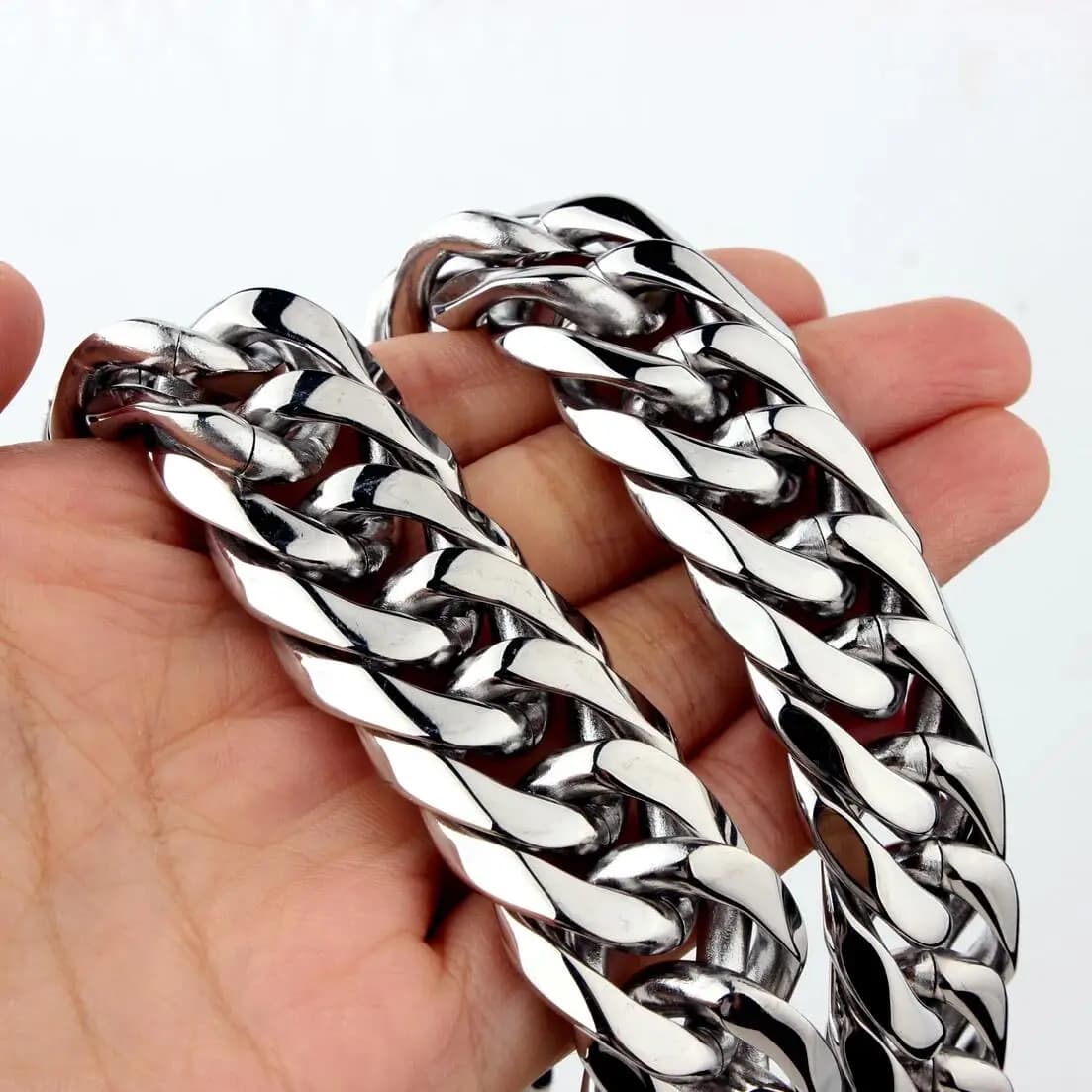 Collana a catena a maglie cubane Granny Chic per uomo donna, chiusura piatta per gioielli con catena in acciaio inossidabile, 9/11/13/16/19/21 mm 7-40 pollici