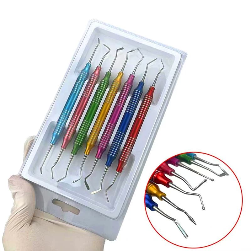 Set di 7 Strumenti Dentali per Riempimento in Resina Composita Colorata, Manico Spesso, Spatola di Alta Qualità per Restauro Dentale