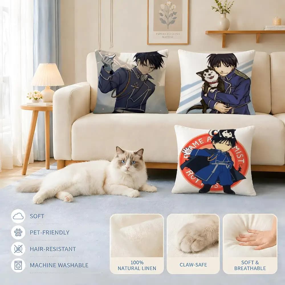 Cushions Covers Sofa Cat and dog friendly Anime R-Roy MustangS Cushion Cover Decorative Pillowcase Chairs 45x45 40x40