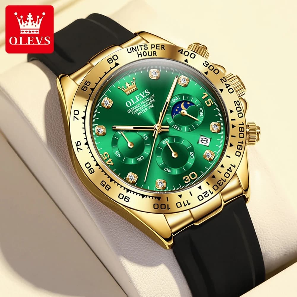 OLEVS 2875 Orologio da Uomo Originale Sportivo Impermeabile Luminoso con Data, Fasi Lunari, Cronografo, Cinturino in Silicone, Orologio al Quarzo da Polso per Uomo