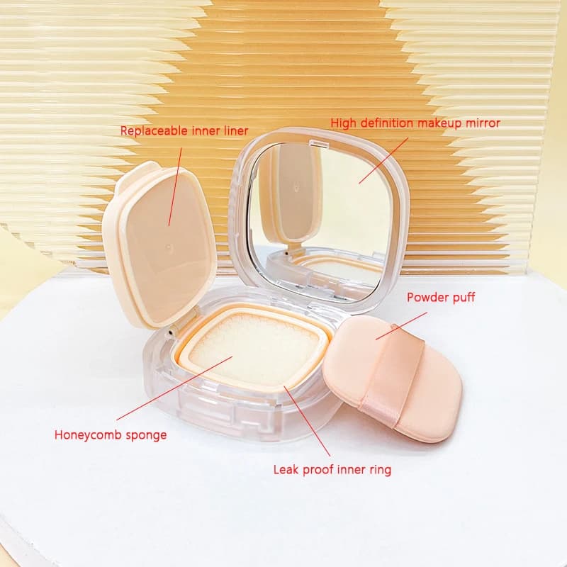 Scatola per cuscino d'aria vuota portatile da 15 g con contenitore cosmetico quadrato a soffio con specchio in spugna in polvere per fondotinta BB Cream