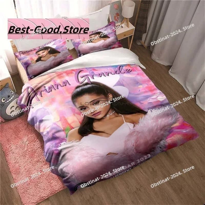Ariana Grande Set biancheria da letto Fashion Pop cantante Home Stampato singolo Piumino Copripiumino Federa Set da 3 pezzi Bambini Taglia adulto