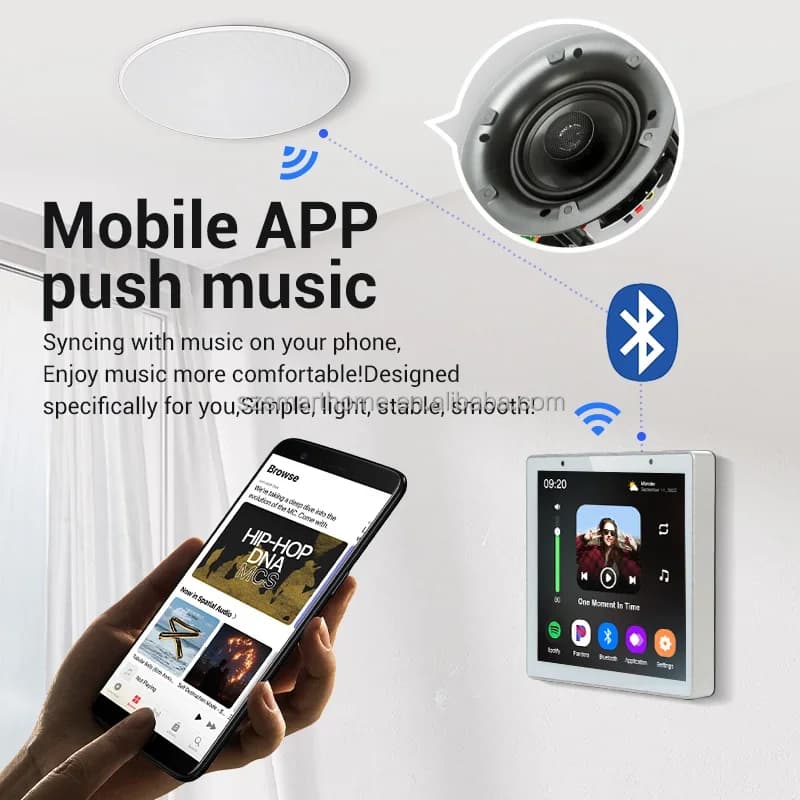 Touch screen per altoparlante da soffitto con sistema Android per musica di sottofondo Smart Home da 4 pollici per amplificatore da parete Bluetooth stereo