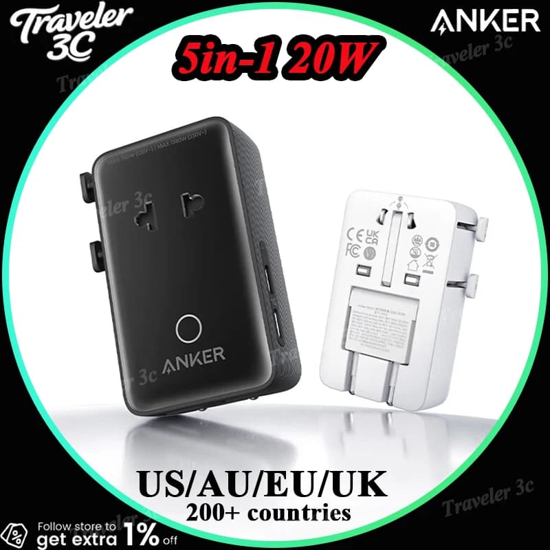 ANKER A9215 Multi-Country Charger Adapter Multi-Function Power Adapter Portable Mobile Phone US/AU/EU/UK Convenient Charger Gift