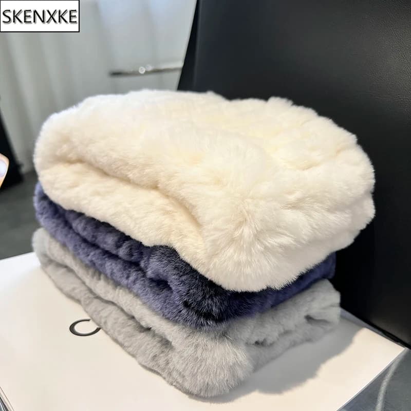 Women's handmade elasticated scarf in real rabbit fur 100%, genuine rabbit fur straps Rex, natural rabbit fur ring scarves for girls