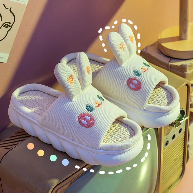 Linen slippers for women's home Infradito coniglietto clouds cute design women's comfortable shoes slides sandals for couples with platform four seasons