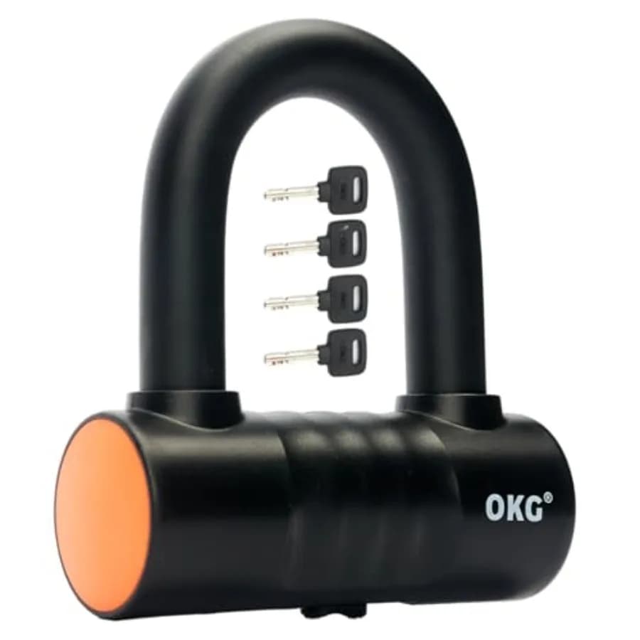 OKG Small U Lock 4 Keys Heavy Duty 18mm Hardened Alloy Steel Shackle Anti-Cut/Anti-Pry Security Chain Lock for Motorcycle E-Bik