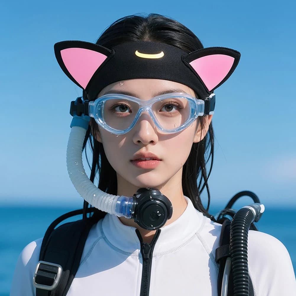 Cat Ears 3mm Neoprene Diving Headband Adjustable Dive Hairband Hair Protection Band Cartoon Diving Hood for Snorkeling Surfing