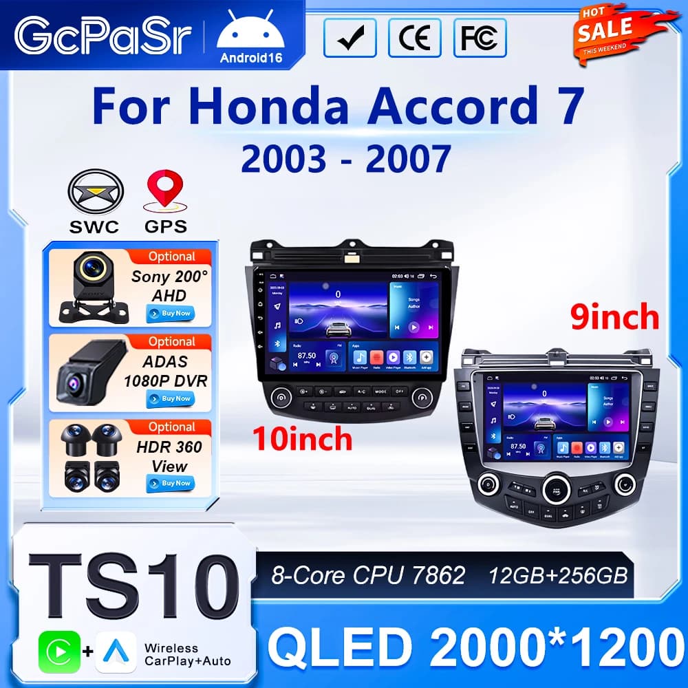 Android 16 For Honda Accord 7 2003 2004 2005 2006 2007 Car Radio Multimedia Video Player Navigation Head Unit No 2din DVD HDR