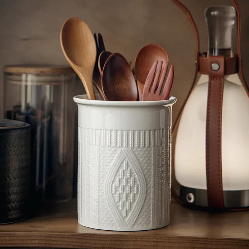 Porcelain Kitchen Utensil Holder for Countertop,Ceramic Storage Organizer for Knives Spoons and Forks,Cooking Tools Container