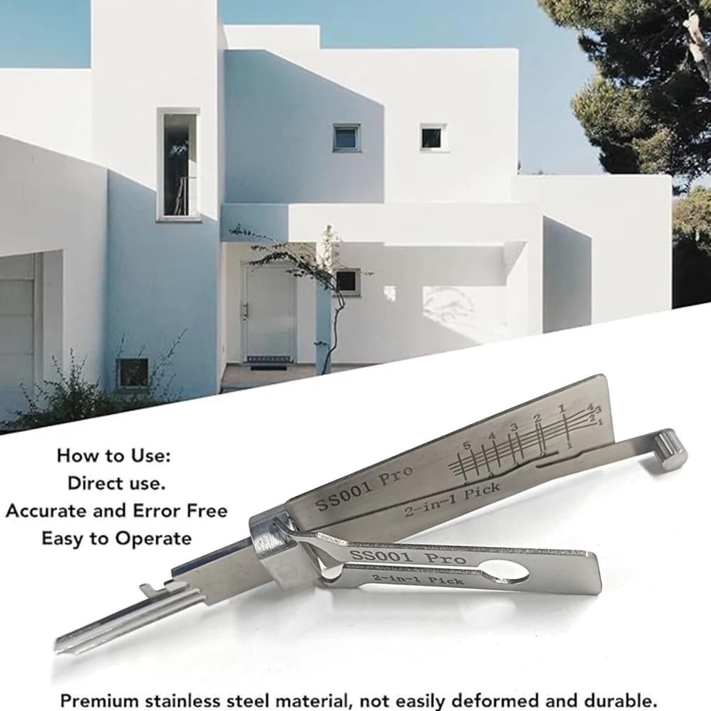SS001 Stainless Steel Key Decoder 2 in 1, Precision Hooks and Grimaldelli Set, O-ring Recovery Kit, Manual Tools for Maintenance and Repair