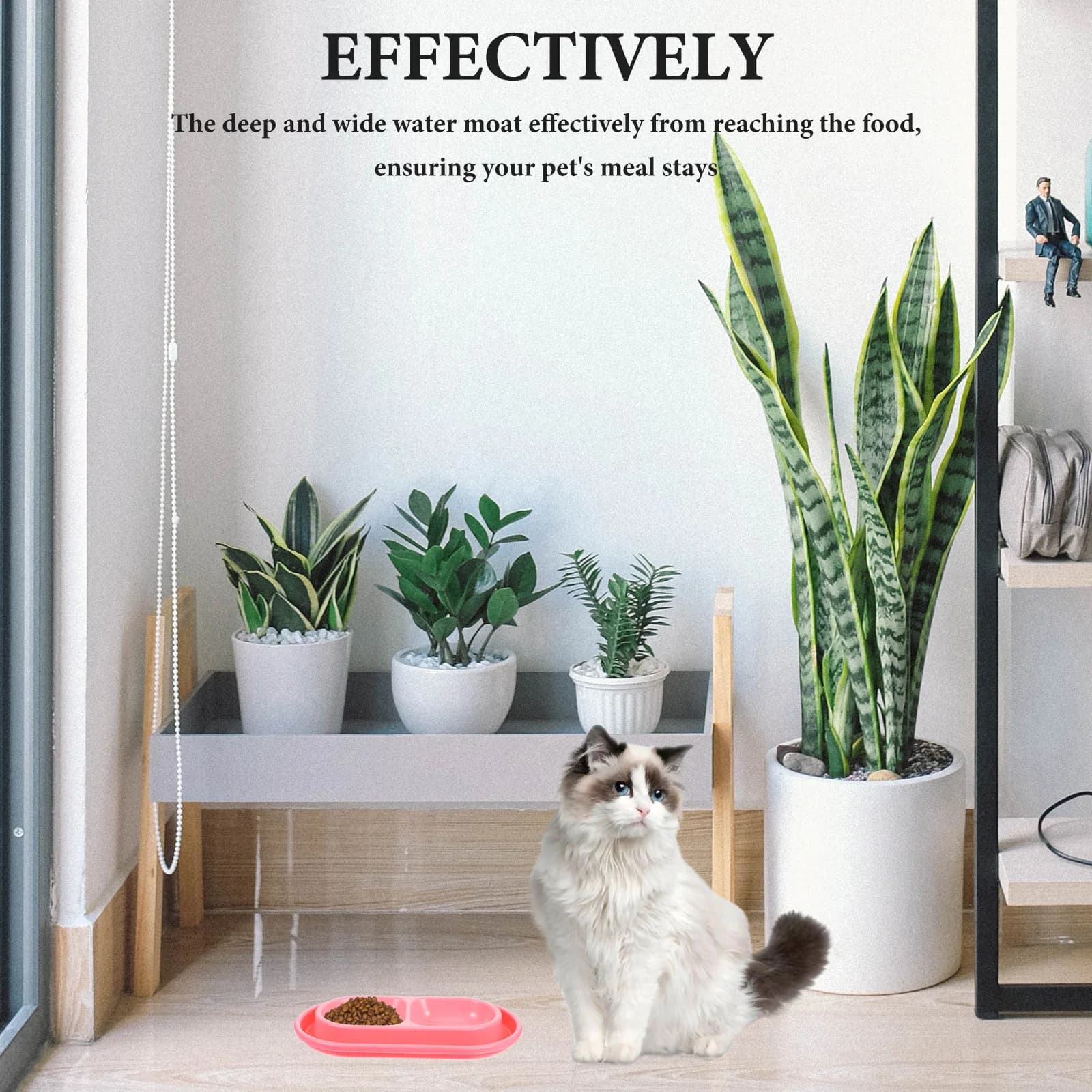 Ciotola per cani in plastica per gatti Set di ciotole per acqua per alimenti per animali domestici doppia grigia per gatti Cani di piccola taglia Stazione di alimentazione per interni ed esterni