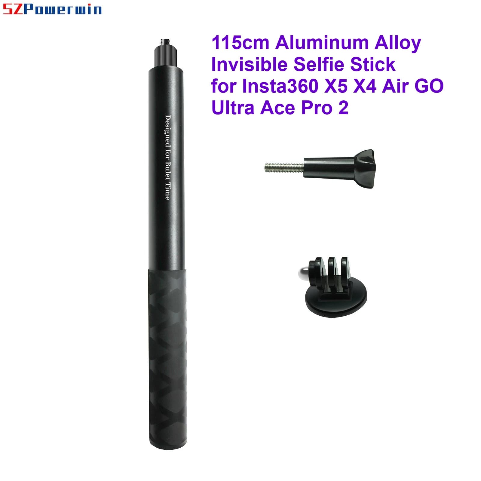 Per Insta360 X5 X4 Air GO Ultra Ace Pro 2 Asta Selfie Invisibile in Lega di Alluminio da 115 cm con Funzione Bullet Time per Fotocamera 360