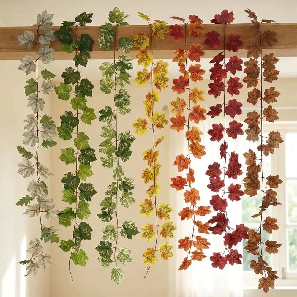 2 Meters Artificial Maple Leaf Garland DIY Craft Hanging Vine Fake Plants Leaf Vines Flexible Floral Plants Fall Atmosphere Prop