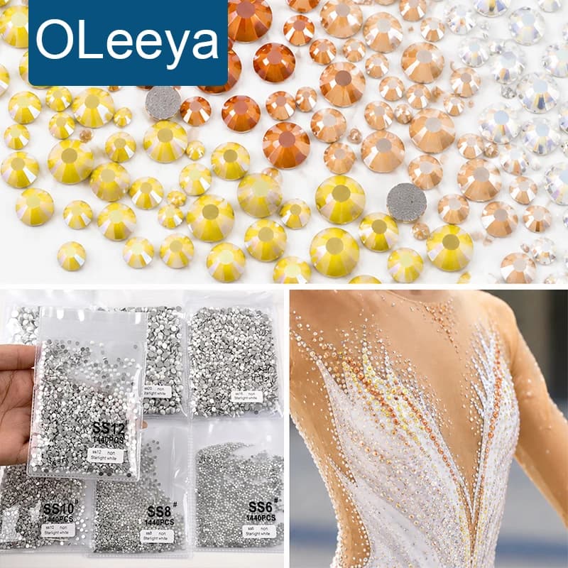 OLeeya Glass Rhinestones SS6-SS30 Flatback Crystal Strass Stones Non Hotfix Glitter Gems for Nail Art DIY Crafts Decoration