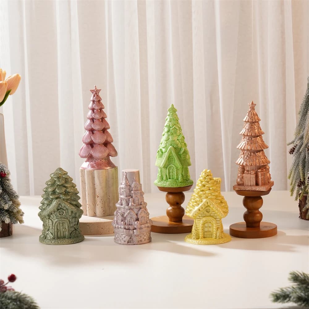 Stampo in silicone per albero di Natale in gesso di cemento Decorazioni natalizie Stampo per candele Stampo per ornamenti natalizi in resina di cera di soia