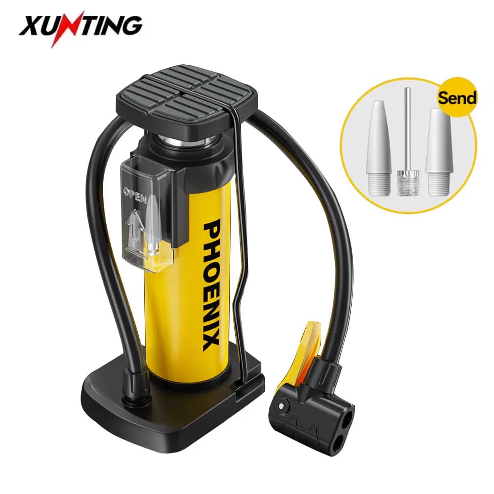 XUNTING MTB 120 PSI Pompa da bici portatile, pompa d'aria manuale per pneumatici con valvola Schrader Accessorio da ciclismo compatto e leggero