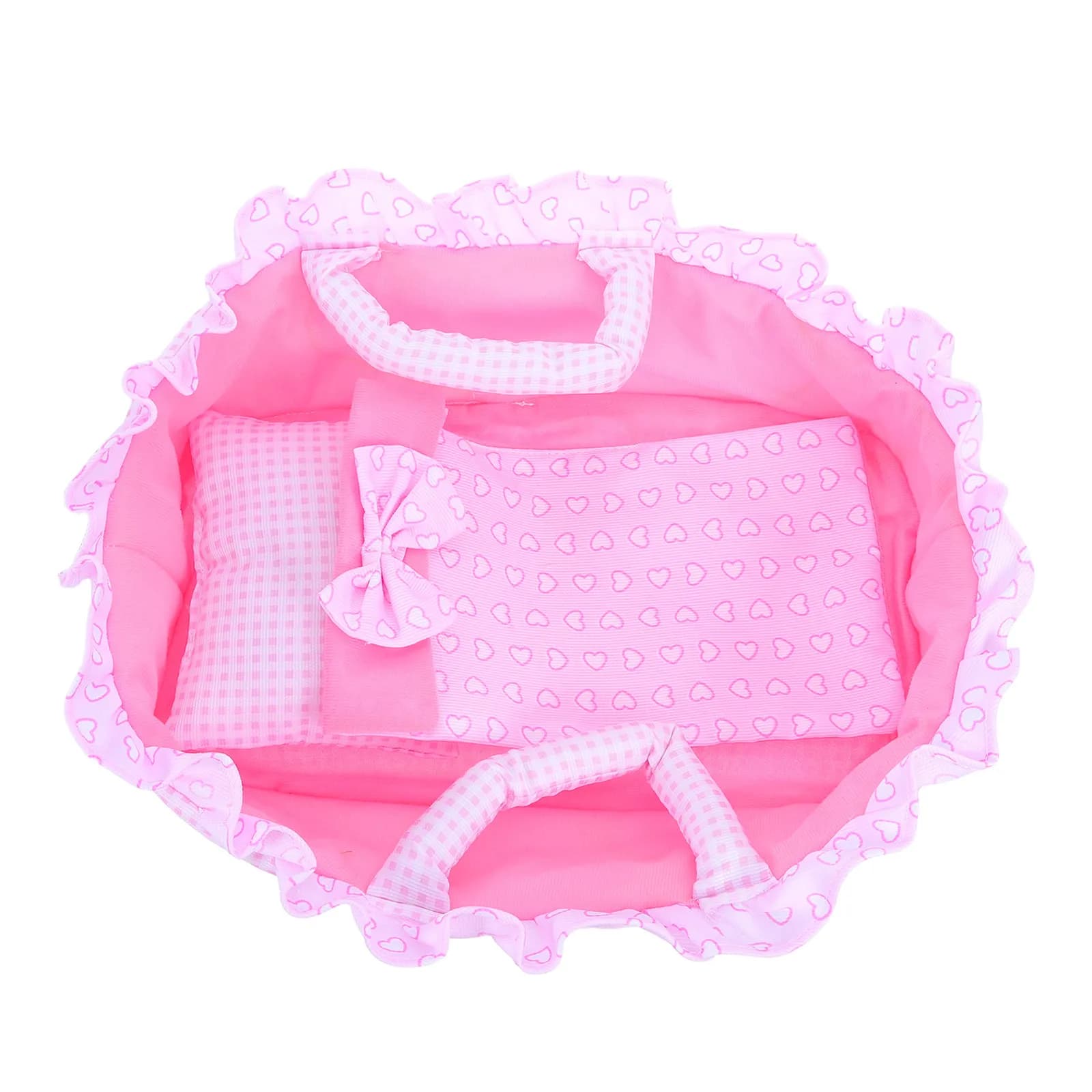 Culla per Bambole 35Cm Rosa, Cuscino Portatile, Coperta, Scena Casa delle Bambole, Gioco di Ruolo, Lettino per Bambole Reborn