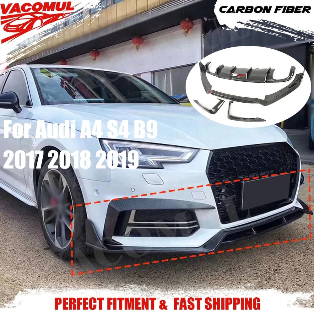 VACOMUL For Audi A4 S4 B9 2017 2018 2019 Car Racing Carbon Fiber Front Eyebrow Cover Rear Bumper Lip Diffuser Spoiler Body Kits