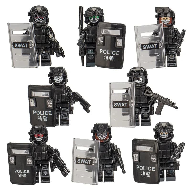 Mini bambole, ciondoli, personaggi dei cartoni animati, bambole delle forze speciali della polizia, soldati lupo, giocattoli modello da assemblare per bambini