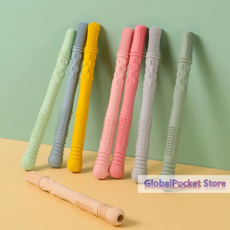 [TG823]Straw Teether Children's Toy Soft Silicone Hollow Molar Stick Newborn Teething Tube Molar Toy Gift