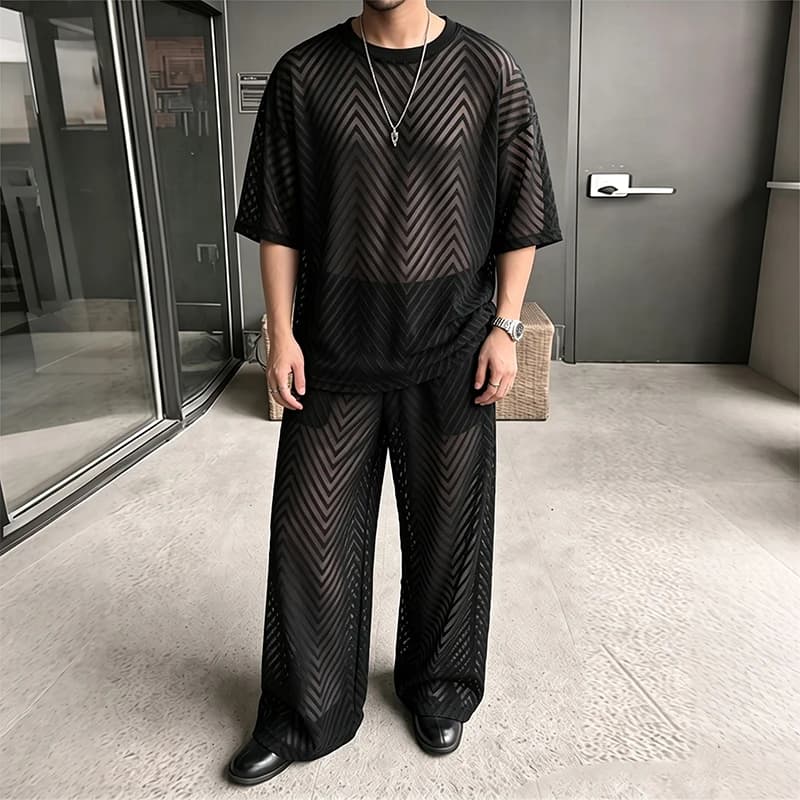 INCERUN Men's Sets See Through Mesh Short Sleeve T Shirt Pants Two Piece Sets Streetwear See Through Sexy 2026 Men Matching Sets