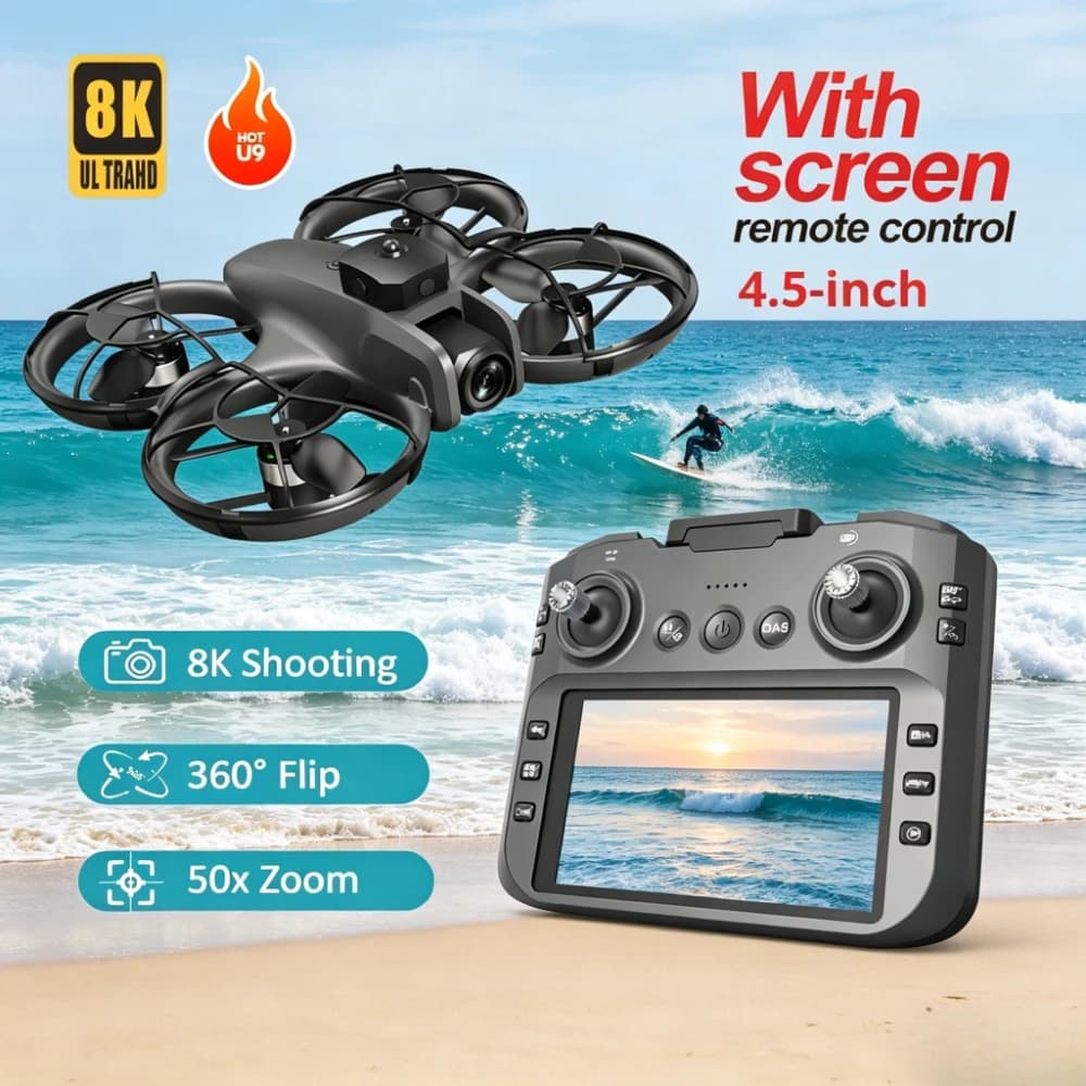 New U9 Aerial Drone 4.5-inch Large Screen RC 8K HD Electronic Adjustment Camera Hand Launch Intelligent Photography Aircraft