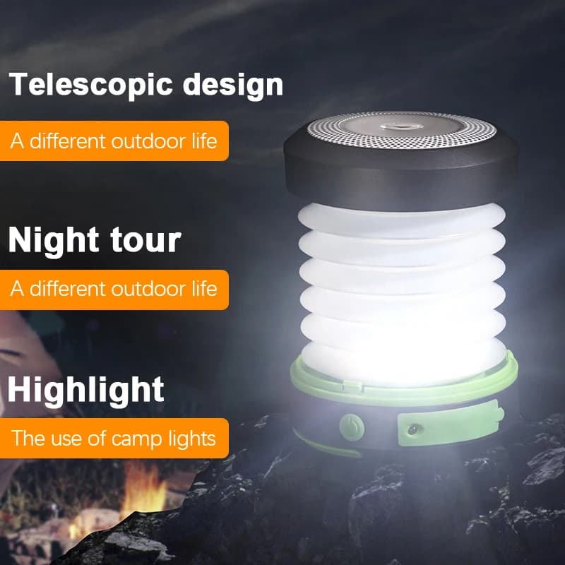 Luce da campeggio Lanterna portatile pieghevole ricaricabile solare Power Bank Torcia impermeabile Lampada solare da campeggio all'aperto